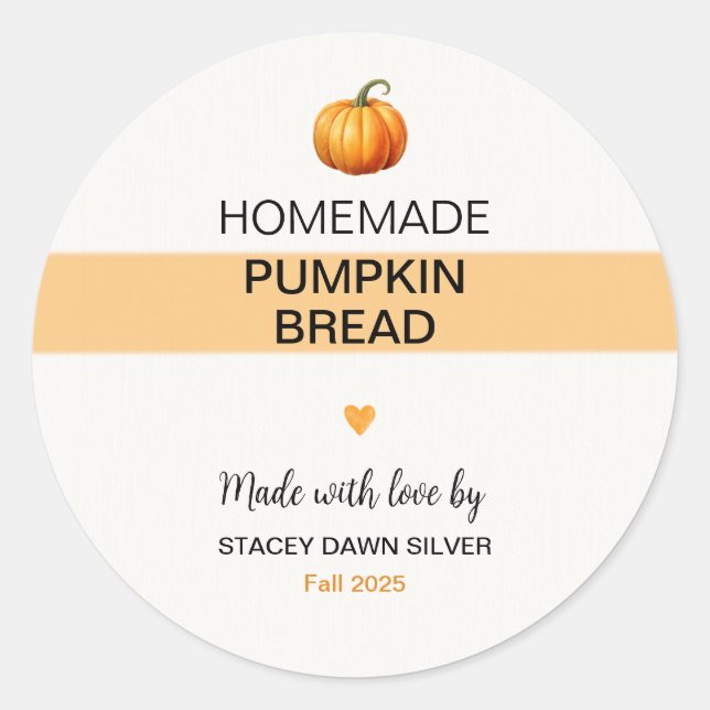 Homemade Pumpkin Bread Labels Fall Stickers (Vorderseite)