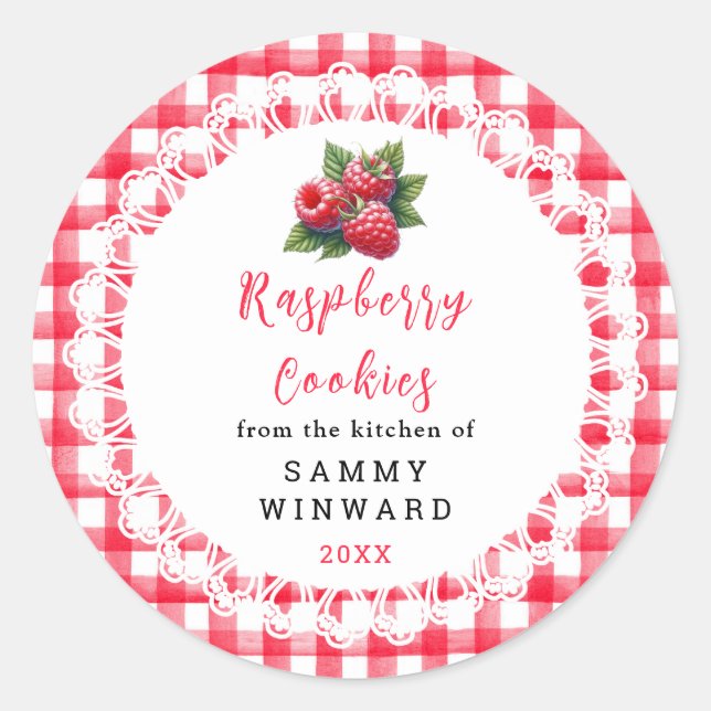 Homemade Raspberry Cookies Label Runder Aufkleber (Vorderseite)