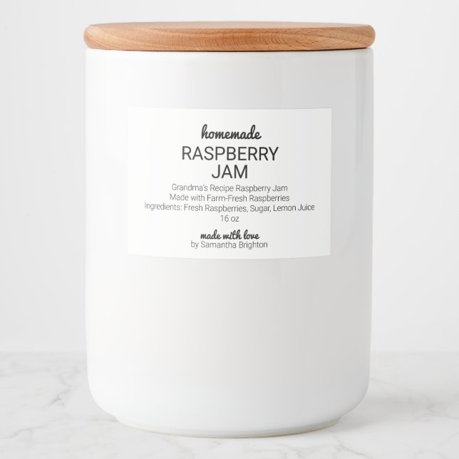 Homemade Raspberry Jam Custom Kitchenette Pantry Lebensmitteletikett (Vorderseite)
