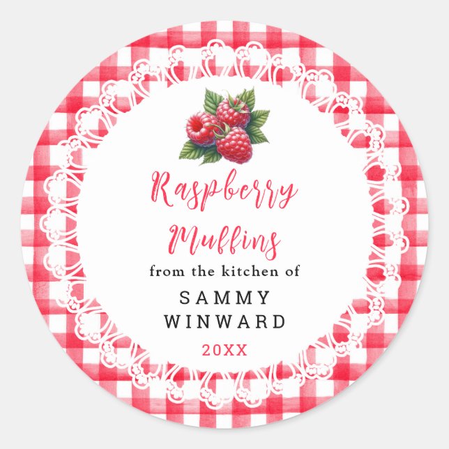 Homemade Raspberry Muffins Label Runder Aufkleber (Vorderseite)