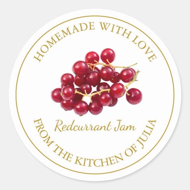Homemade Redcurrant Jam Label | weiß Runder Aufkleber (Vorderseite)