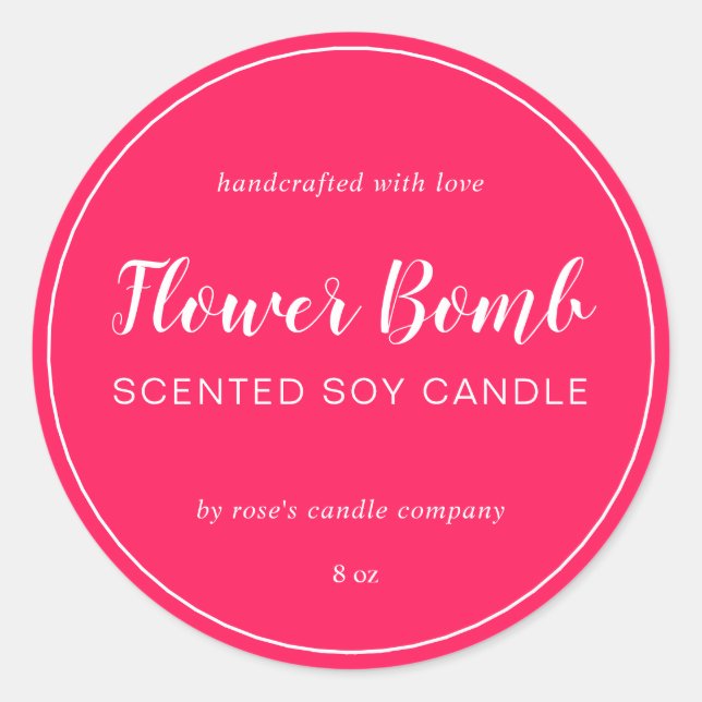 Homemade Soy Candle Chic Calligraphie Diva Pink Runder Aufkleber (Vorderseite)
