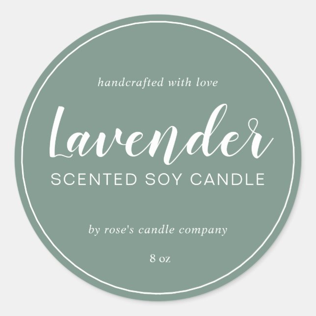 Homemade Soy Candle Chic Calligraphy Dusty Green Runder Aufkleber (Vorderseite)