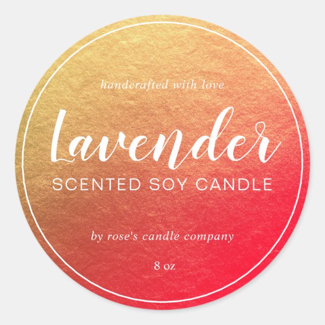 Homemade Soy Candle Chic Calligraphy Gold & Red Runder Aufkleber (Vorderseite)