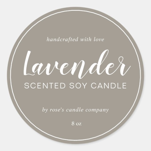 Homemade Soy Candle Chic Calligraphy Grau Runder Aufkleber (Vorderseite)