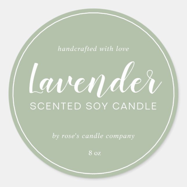 Homemade Soy Candle Chic Calligraphy Laurel Green Runder Aufkleber (Vorderseite)