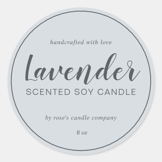 Homemade Soy Candle Chic Calligraphy Pastel Blue Runder Aufkleber (Vorderseite)