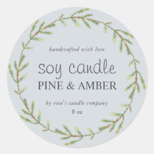 Homemade Soy Candle Pine Sprig Custom Blue Runder Aufkleber