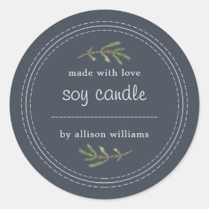 Homemade Soy Candle Pine Sprig schreiben auf dunke Runder Aufkleber