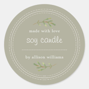 Homemade Soy Candle Pine Sprig schreiben auf Grau Runder Aufkleber