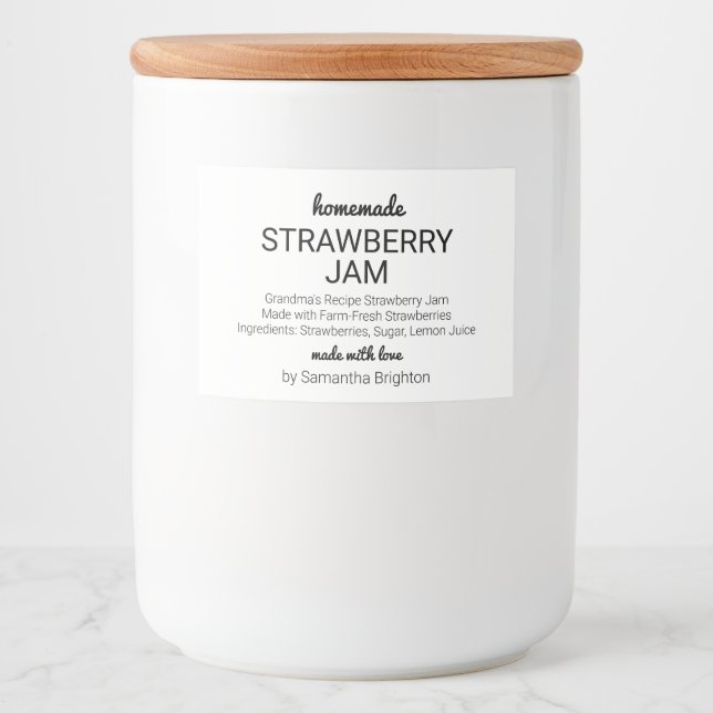 Homemade Strawberry Jam Custom Küche Pantry Lebensmitteletikett (Vorderseite)