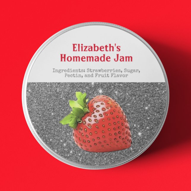 Homemade Strawberry Jam Custom Sparkle Silver Red Runder Aufkleber (Von Creator hochgeladen)