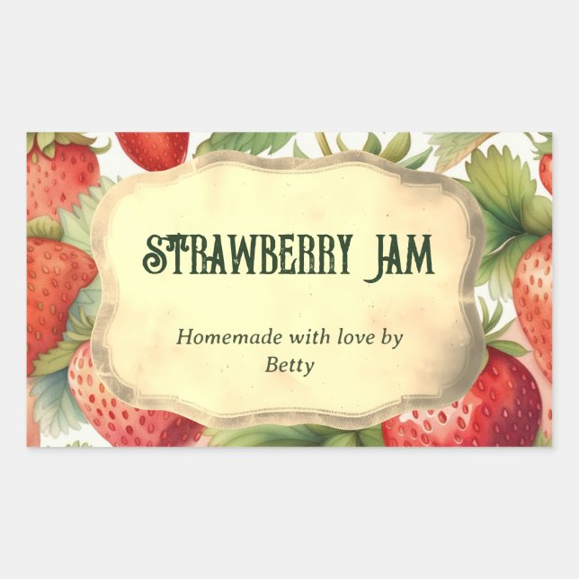Homemade Strawberry Jam Jar Label Rechteckiger Aufkleber (Vorderseite)