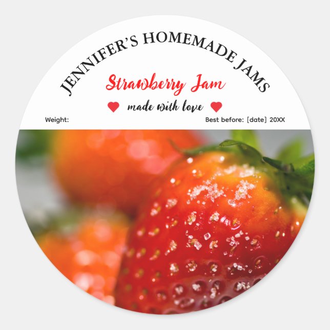 Homemade Strawberry Jam Jar Label Runder Aufkleber (Vorderseite)