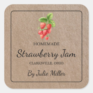 Homemade Strawberry Jam Square Kraft Papier Label Quadratischer Aufkleber