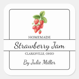Homemade Strawberry Jam Square Label Quadratischer Aufkleber