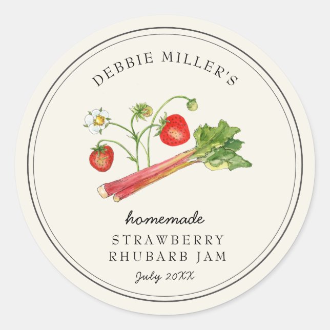 Homemade Strawberry Rhubarb Jam jar Runder Aufkleber (Vorderseite)