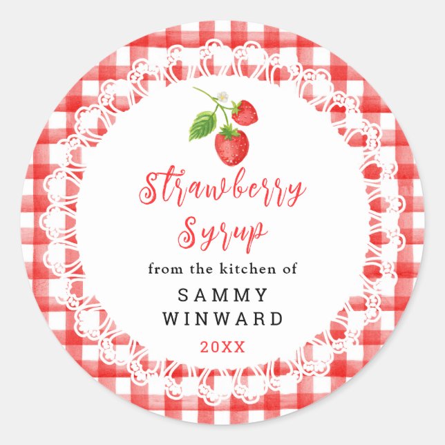 Homemade Strawberry Syrup Label Runder Aufkleber (Vorderseite)