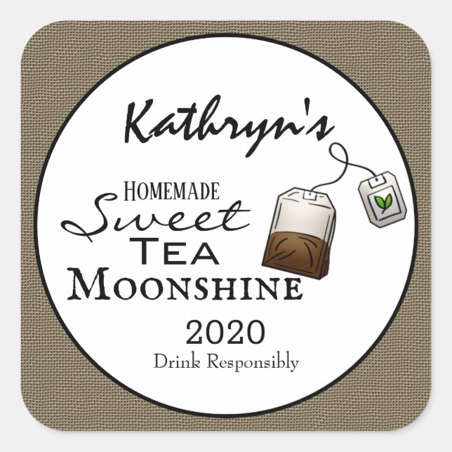 Homemade Sweet Tea Moonshine Personalisiert Quadratischer Aufkleber (Vorderseite)