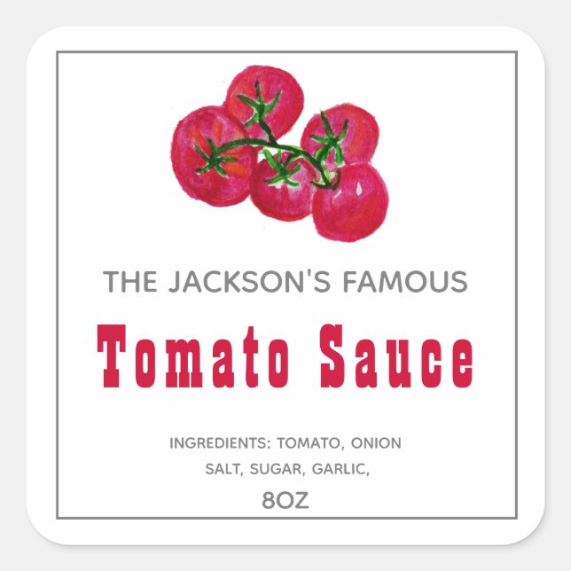 Homemade Tomato Sauce Canning Label Quadratischer Aufkleber (Vorderseite)