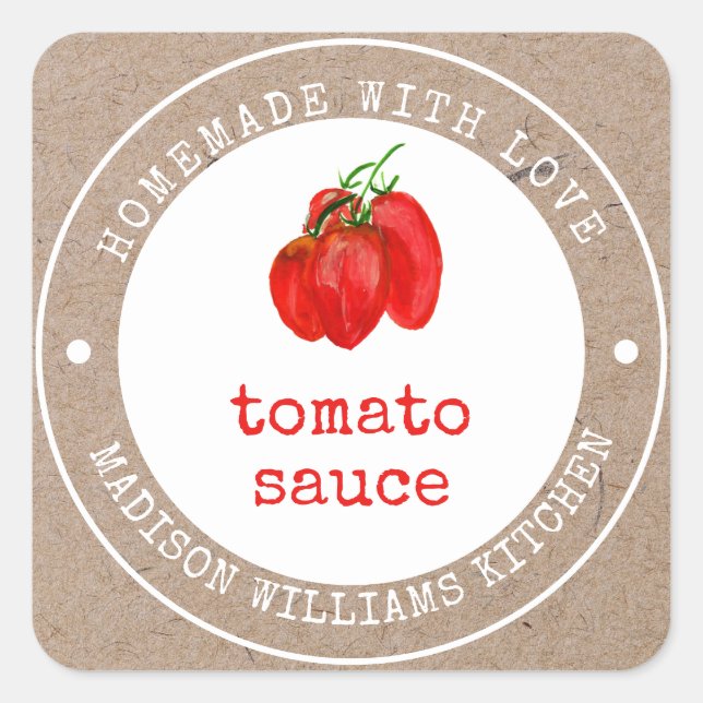 Homemade Tomato Sauce Canning Label Quadratischer Aufkleber (Vorderseite)