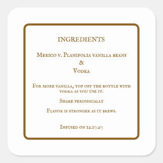 Homemade Vanilla Extract Bottle Ingredients Labels Quadratischer Aufkleber