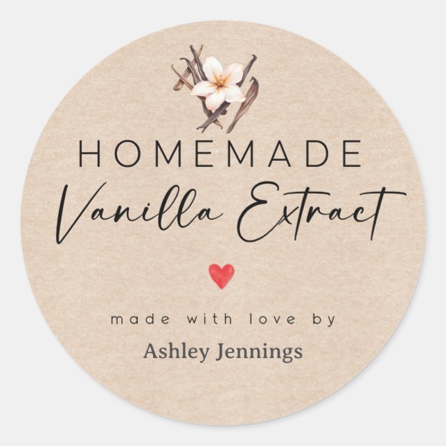 Homemade Vanilla Extract Labels | Made with Love Runder Aufkleber (Vorderseite)