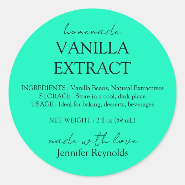 Homemade Vanilla Extract neon green Instructions Runder Aufkleber (Vorderseite)
