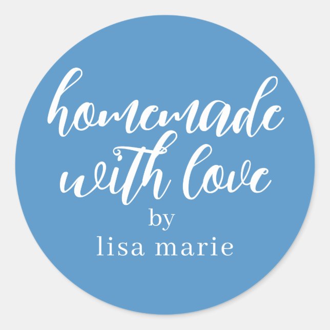 Homemade with Love Personalized Azure Blue Gift Runder Aufkleber (Vorderseite)