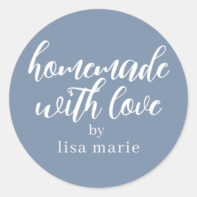 Homemade with Love Personalized Dusty Blue Gift Runder Aufkleber (Vorderseite)