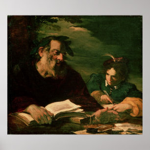 Homer, der sein Gedicht vorschreibt Poster