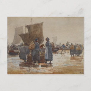 Homer Fischer am Strand von Cullercoats Postkarte