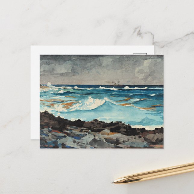 Homer - Shore and Surf, Nassau Postkarte (Vorderseite/Rückseite Beispiel)