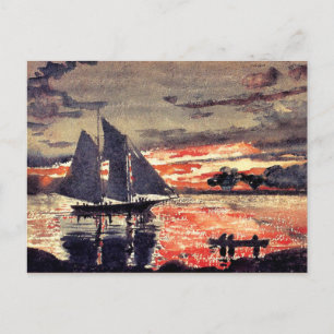 Homer - Sunset-Feuersbrünste, Aquarell-Feinmalerei Postkarte