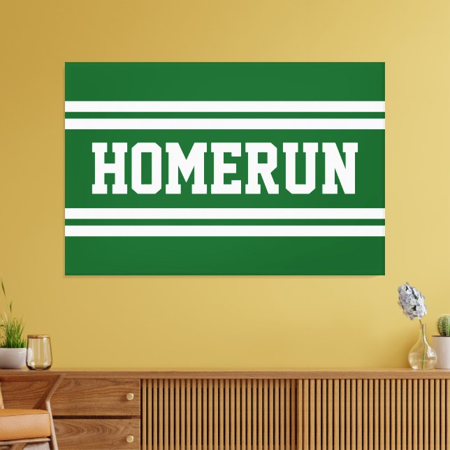 HOMERUN Bright Green White Summer Baseball Stripes Leinwanddruck (Insitu (Wohnzimmer))