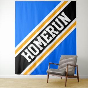 HOMERUN Hellblau Gelb Orange Schwarz Streifen Wandteppich