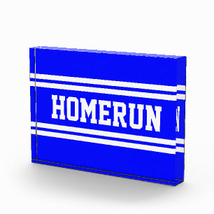 HOMERUN Hellblau Weiße Baseball-Rennstreifen Fotoblock