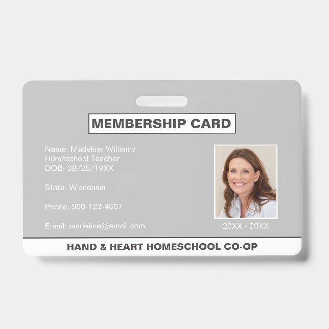 Homeschool CO-OP Parent-ID-Abzeichen Ausweis (Front)