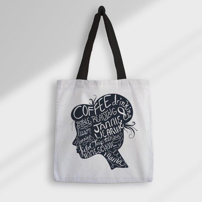 Homeschool Mama Quote Silhouette Profil Totbeutel Tasche (Von Creator hochgeladen)