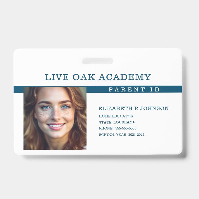Homeschool Parent ID Abzeichen | Classic Blue Ausweis (Vorderseite)