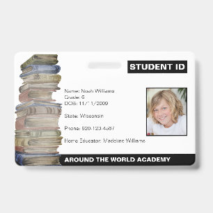 Homeschool-Schüler-ID-Buchstapel-Abzeichen Ausweis