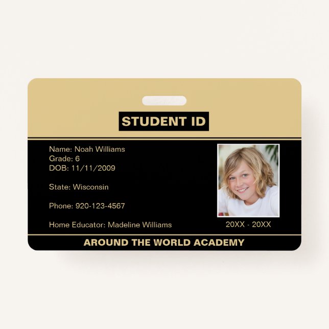 Homeschool Student ID Badge Black Gold (Devant)
