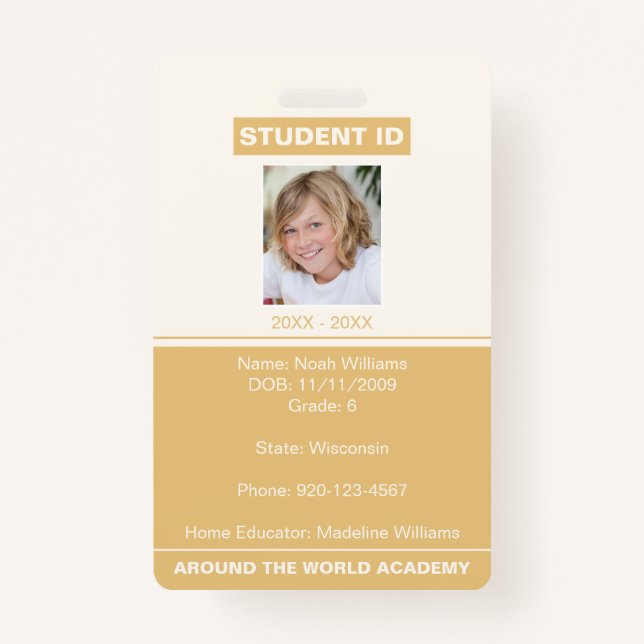 Homeschool Student ID Badge Gold (Devant)