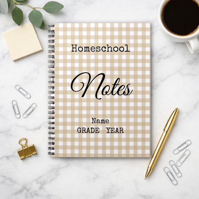 Homeschool Tan Gingham Pattern Back to School Notizblock (Von Creator hochgeladen)