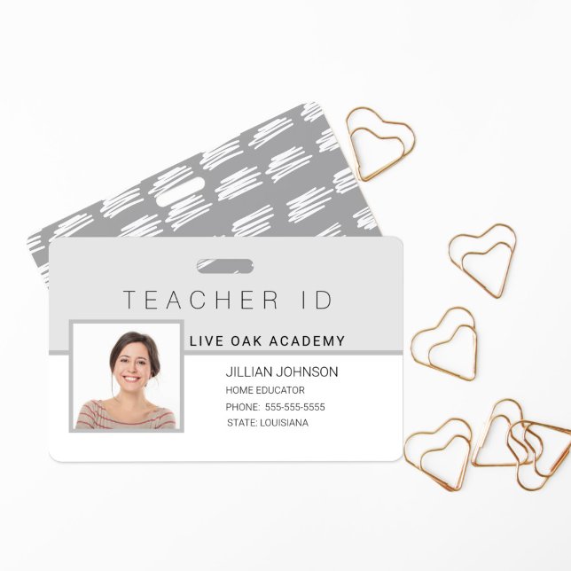 Homeschool Teacher ID Badge Modern Grey (Créateur téléchargé)