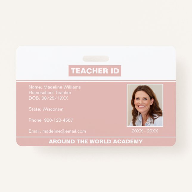 Homeschool Teacher ID Badge Rose Gold (Devant)