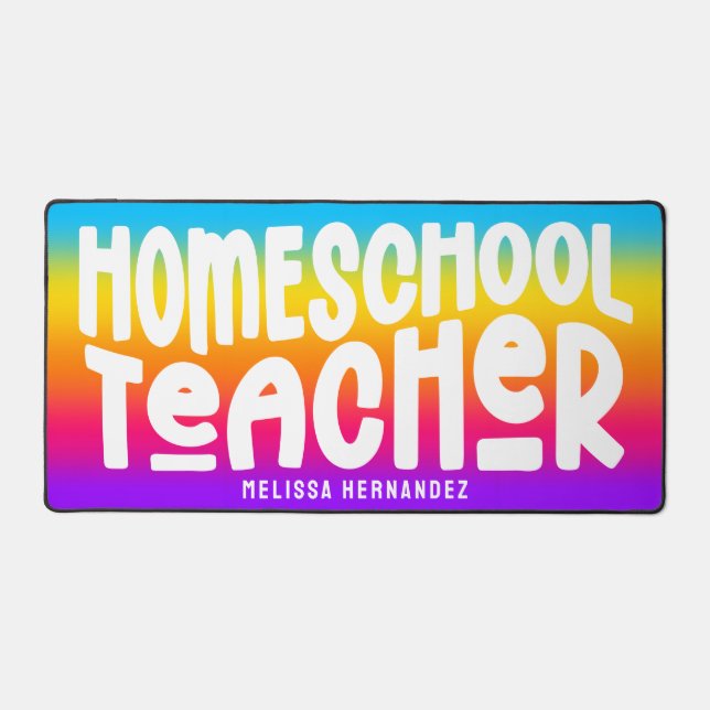 Homeschool Teacher | Text Design Rainbow Ombre Schreibtischunterlage (Vorderseite)