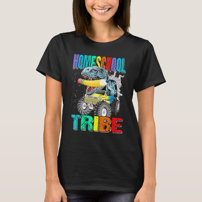 Homeschool Tribe Monster Truck Dinosaurier T-Shirt (Vorderseite)