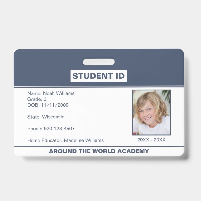 Homeschoor Student ID Abzeichen Blue White Ausweis (Vorderseite)