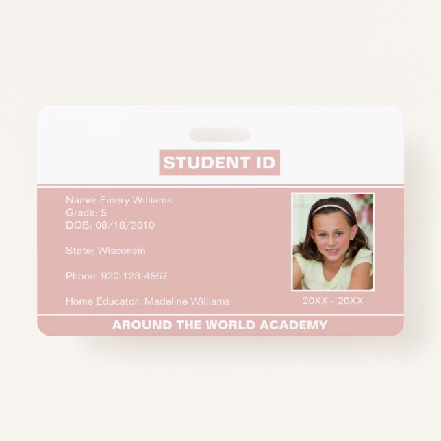 Homeschoor Student ID Abzeichen Rose Gold Ausweis (Vorderseite)